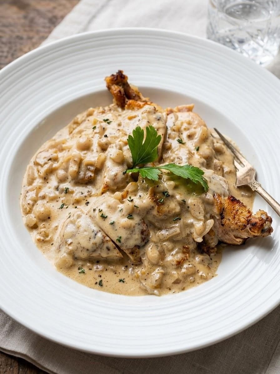 Poulet à la crème servi au Gecko Cabane