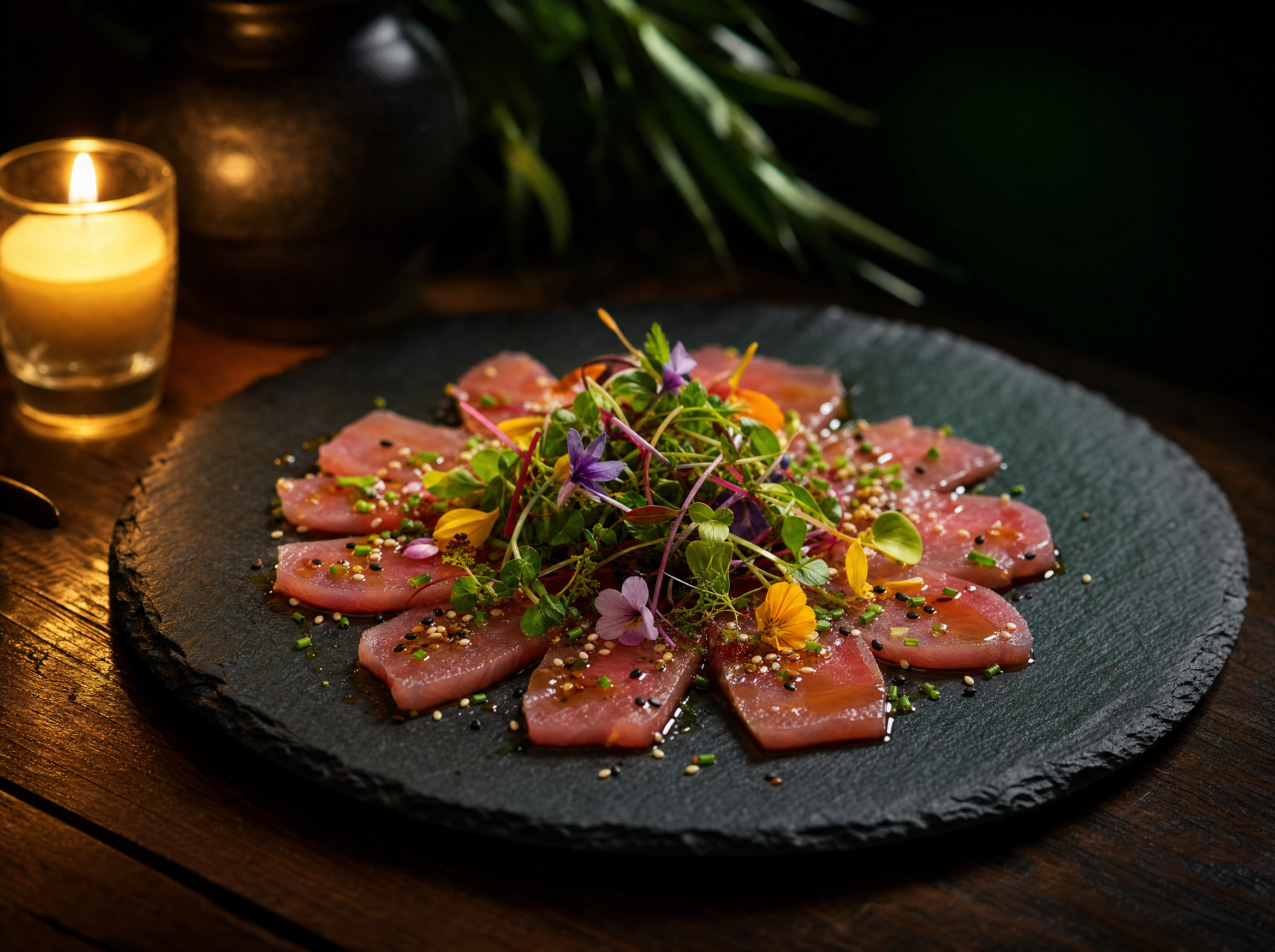 Carpaccio de thon au sésame et gingembre